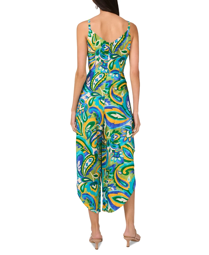 Msk Petite Printed Tie-Waist Sweetheart Wide-Leg Jumpsuit