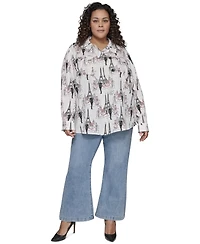 Karl Lagerfeld Paris Plus Whimsical Paris-Print Shirt, Exclusively at Macy's
