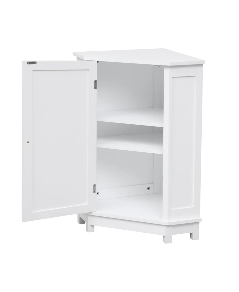 White Bathroom Cabinet Triangle Corner Storage Cabinet with Adjustable Shelf Modern Style Mdf Board
