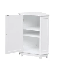 White Bathroom Cabinet Triangle Corner Storage Cabinet with Adjustable Shelf Modern Style Mdf Board
