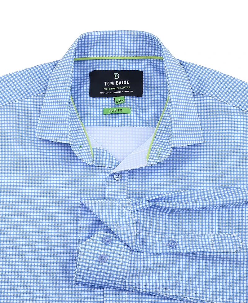 Tom Baine Men's Four Way Stretch Plaid Button Down Dress Shirt
