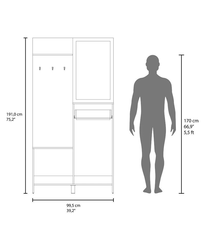 Fm Furniture Elko Hall Tree Multistorage with a Mirror, Natural Oak