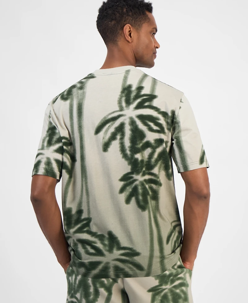 A|X Armani Exchange Men's Short Sleeve Palm Tree Print Crewneck T-Shirt