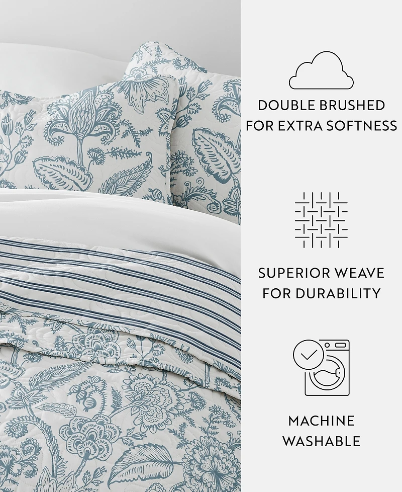 ienjoy Home Jacobean and Stripe Reversible 3-Pc. Lightweight Quilt Set