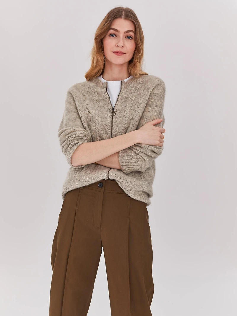 Celtic & Co. Women's Wool Cable Zip Cardigan