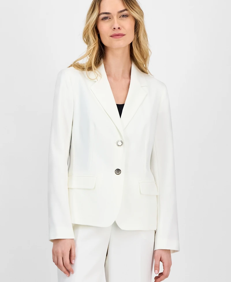 Le Suit Women's Crepe Two-Button Jacket & Pull-On Pantsuit Set, Regular Petite