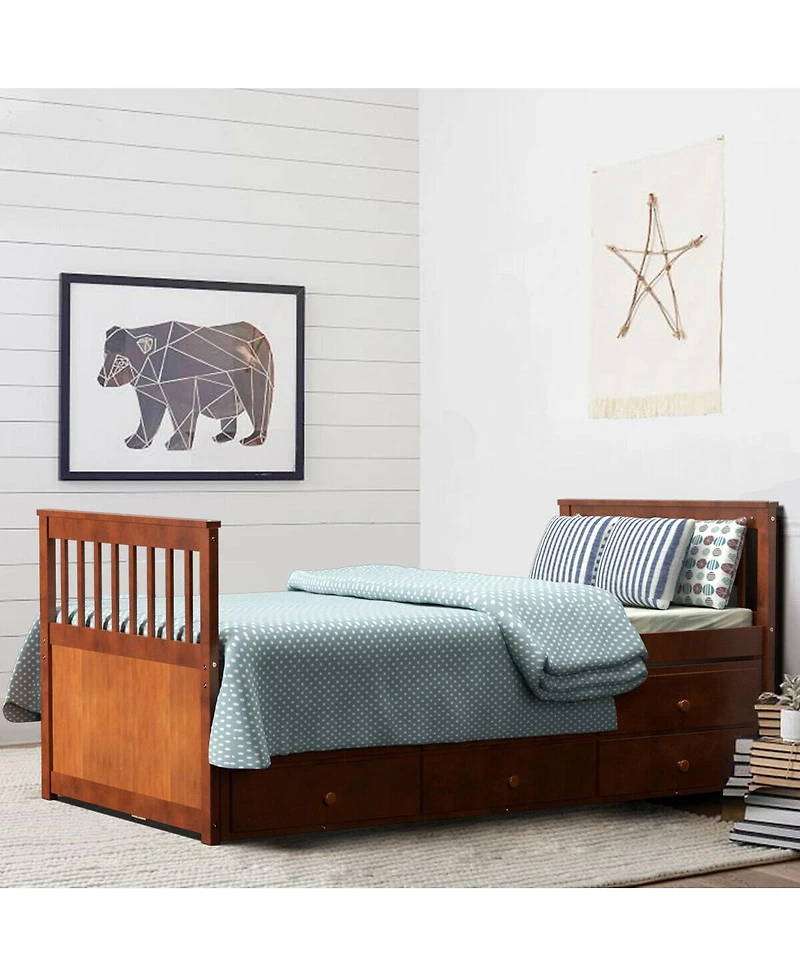 Twin Captain's Bed with Trundle and 3 Storage Drawers