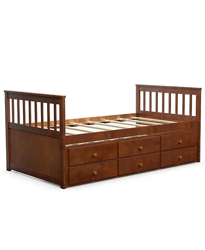 Twin Captain's Bed with Trundle and 3 Storage Drawers