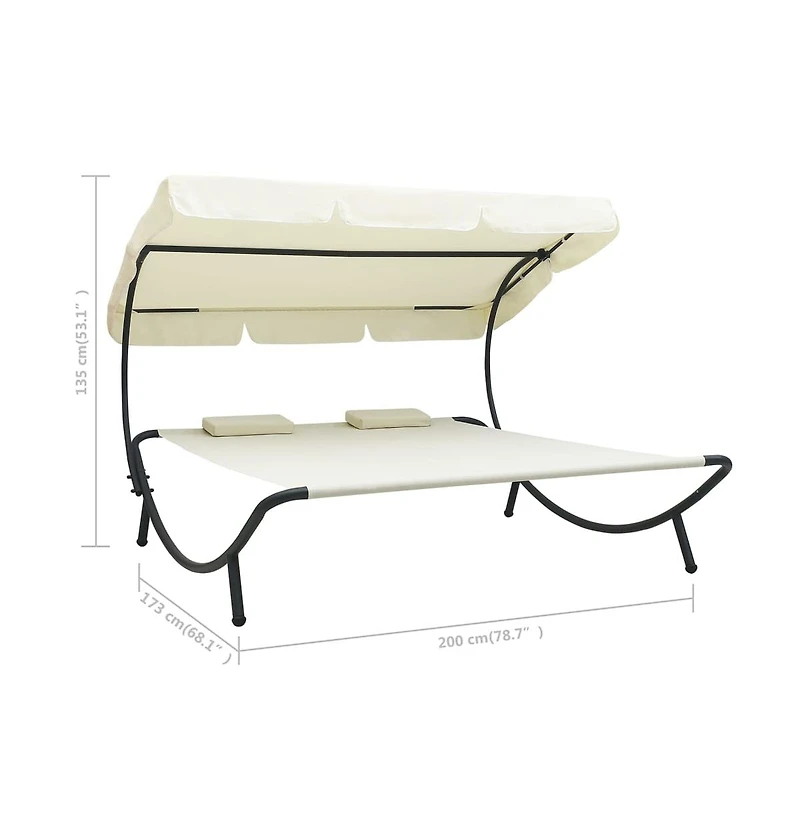 Patio Lounge Bed with Canopy and Pillows