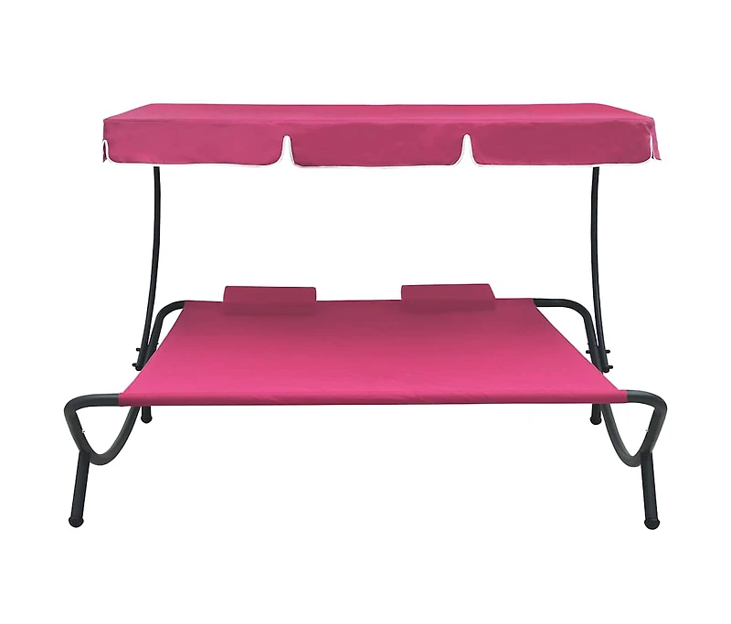 Patio Lounge Bed with Canopy and Pillows