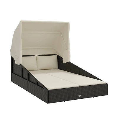 Sunbed with Foldable Roof 78.7"x44.9"x50.4" Poly Rattan