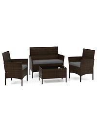 Gymax 4 Pcs Outdoor Wicker Furniture Set Patio Rattan Conversation Set w/ Chair & Loveseat