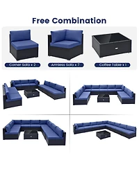 Gymax 10PCS Rattan Furniture Set Outdoor Wicker Sofa Table Cushioned Seat Patio