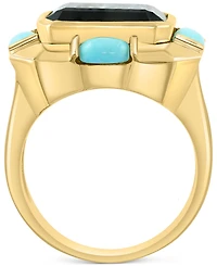 Effy Onyx & Turquoise Cushion & Oval Statement Ring in 14k Gold-Plated Sterling Silver