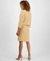 Le Suit Women's 3/4-Sleeve Jacket And Belted Sheath Dress Suit, Regular & Petite
