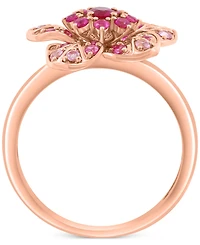 Effy Pink Sapphire (5/8 ct. t.w.) & Ruby (1/10 ct. t.w.) Flower Ring in 14k Rose Gold