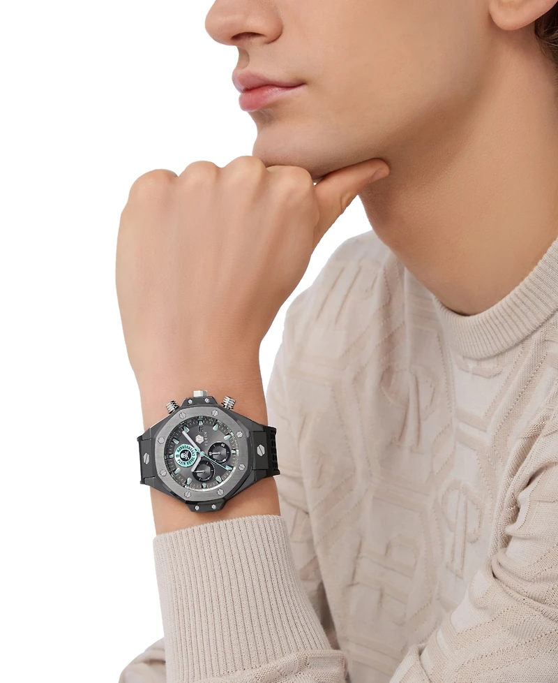 Philipp Plein Men's Chronograph Royal Black Silicone Strap Watch 46mm