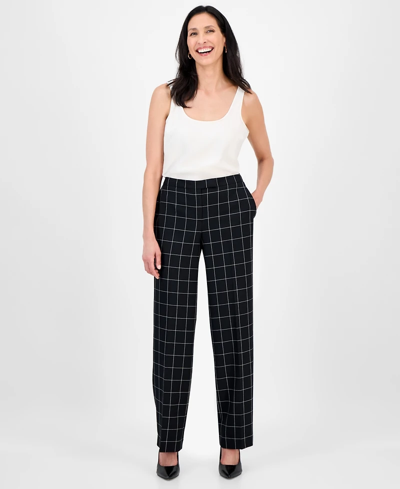 Le Suit Women's Windowpane Check Notch Collar Pantsuit, Regular & Petite