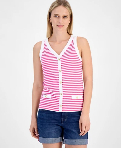 Nautica Jeans Women's Striped Button Sleeveless Sweater