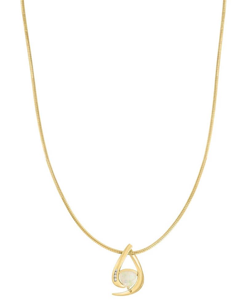 Effy Ethiopian Opal (1-5/8) & Diamond (1/20 ct. t.w.) 18" Pendant Necklace in 14k Gold-Plated Sterling Silver