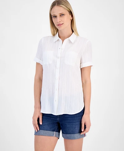 Nautica Jeans Women's Dobby Short-Sleeve Button Shirt