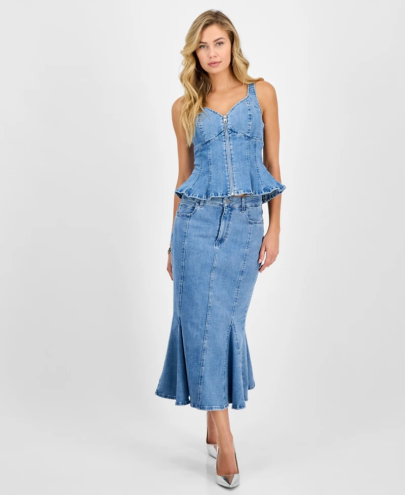 Guess Women's Anika Denim Peplum Top