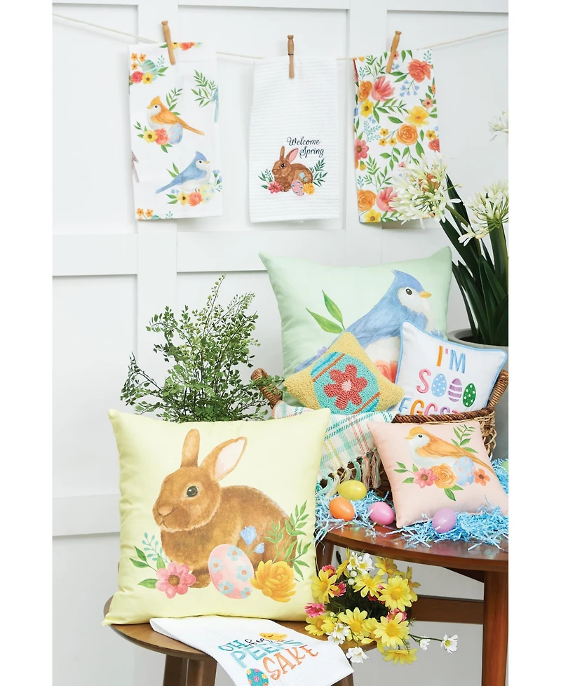 18" x 18" Yellow Floral Bunny Woven Spring Easter Themed Accent Throw Pillow