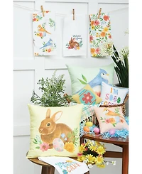 18" x 18" Yellow Floral Bunny Woven Spring Easter Themed Accent Throw Pillow