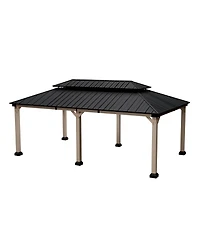 12 x 20 Feet Cedar Solid Wood Frame, Galvanized Steel Double Top Gazebo