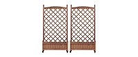 Outdoor Patio Wood Raised Garden Bed Planter Box with Trellis, Wheels, Brown, Set of 2