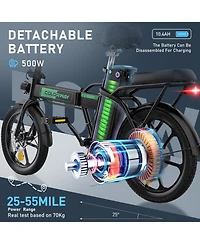 Colorway Electric Bike,500W/10.4Ah/36V Removable Battery E Bike, Electric Foldable Pedal Assist E-Bicycle,19.9MPH Bicycle for Teenager and Adults BK5M
