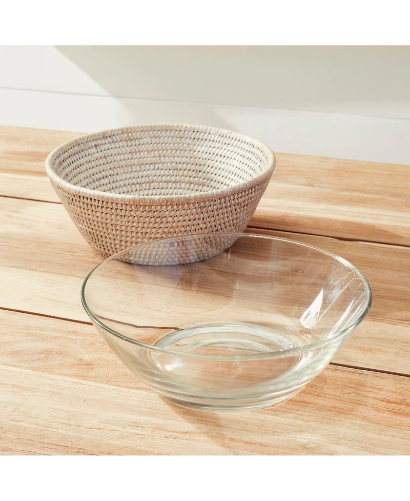 10.75" Burma Rattan Whitewash Round Fruit Bread Wicker Natural Woven Serving Bowl