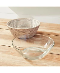 10.75" Burma Rattan Whitewash Round Fruit Bread Wicker Natural Woven Serving Bowl