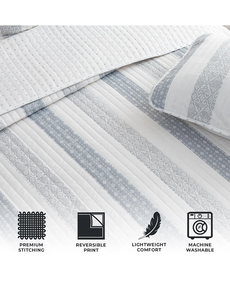 Linery & Co. Patterned Stripe Design Microfiber Quilt Set With Shams
