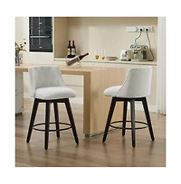 Set of 2 Swivel 25'' Counter Height Stools, Linen Upholstered Kitchen Island Chairs with Tufted Back -The Pop Home