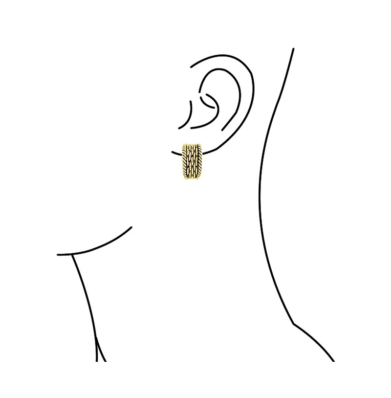 Bling Jewelry Twisted Cable Chain Weave Wide Half Hoop Clip On Earrings For Non Pierced Ears Oxidized Gold Plated Brass