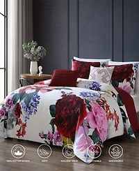 Bebejan Scarlet Bedding 100% Cotton Sateen 5 Piece Queen Size Reversible Comforter Set