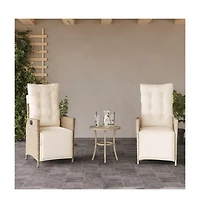 Reclining Patio Chairs 2 pcs with Footrest Beige Poly Rattan