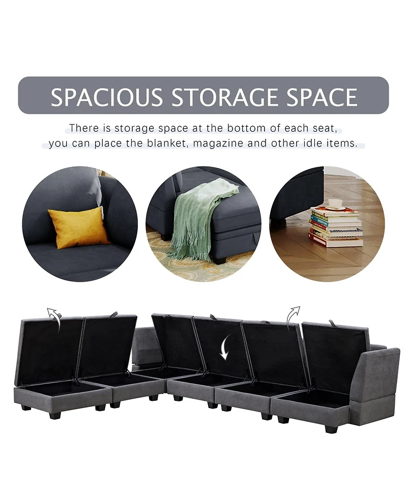 Modern Large U-Shape Modular Sectional Sofa, Convertible Sofa Bed with Reversible Chaise for Living Room, Storage Seat