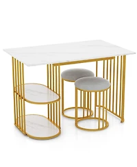 Rectangular Dining Table for 2 with 2-tier Storage Shelf for Small Space Dining Room