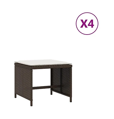 Patio Stools with Cushions 4 pcs Brown 15.7"x15.7"x13.8" Poly Rattan