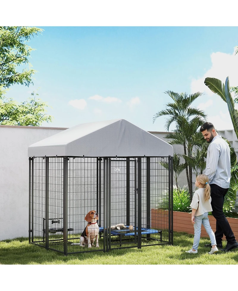 PawHut Outdoor Dog Kennel, Dog Playpen Enclosure with Roof