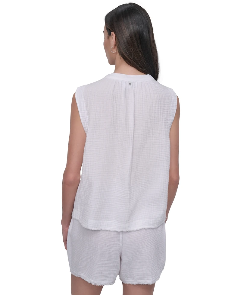 Dkny Jeans Women's Sleeveless Double-Crepe Gauze Crop Top - Wht