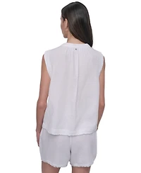Dkny Jeans Women's Sleeveless Double-Crepe Gauze Crop Top - Wht