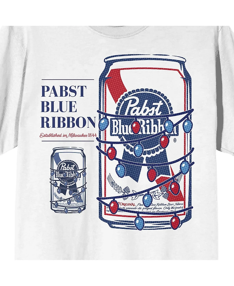 Pabst Blue Ribbon Big & Tall Christmas Lights White Short Sleeve Tee-4XL