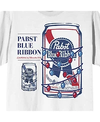 Pabst Blue Ribbon Big & Tall Christmas Lights White Short Sleeve Tee-4XL