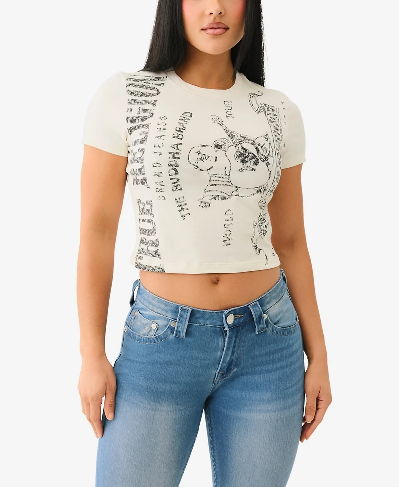 True Religion Women's Ss Heritage Logo Baby Crewneck T-Shirt