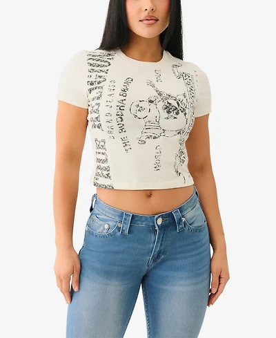 True Religion Women's Ss Heritage Logo Baby Crewneck T-Shirt