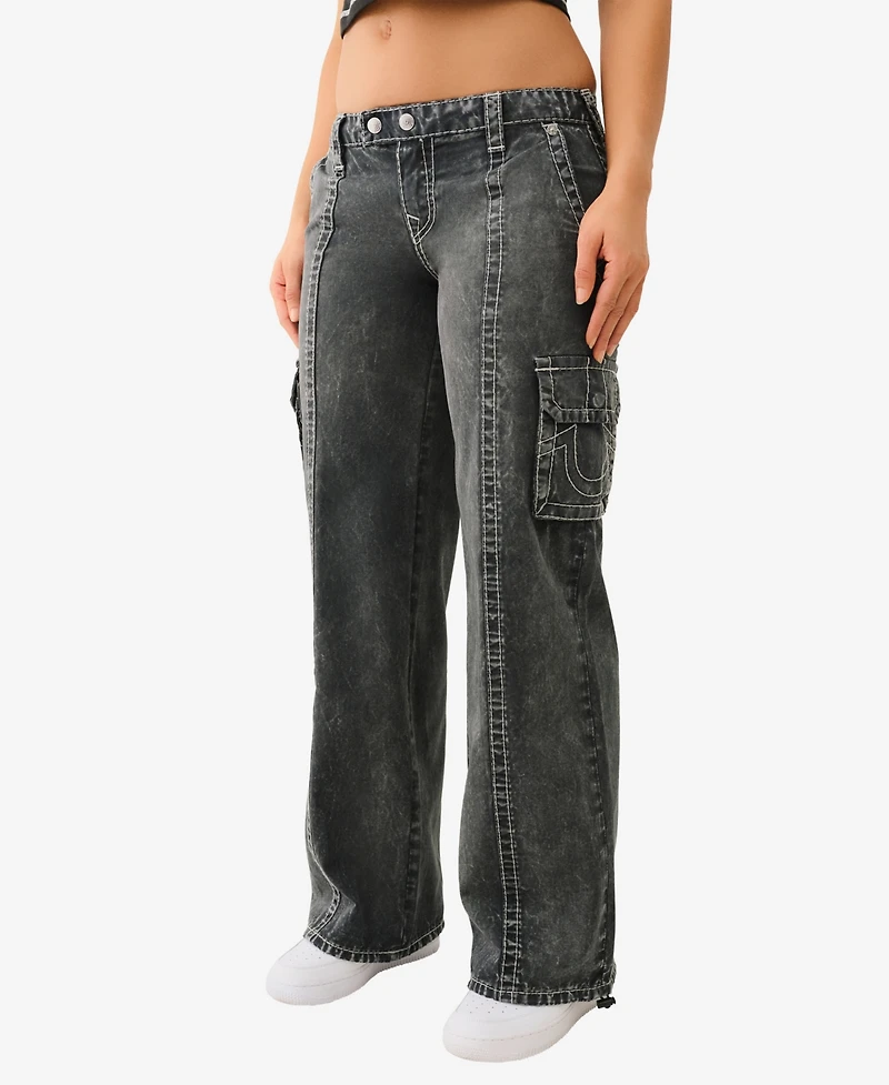 True Religion Women's Nathalie Relaxed Big T Cargo Jeans