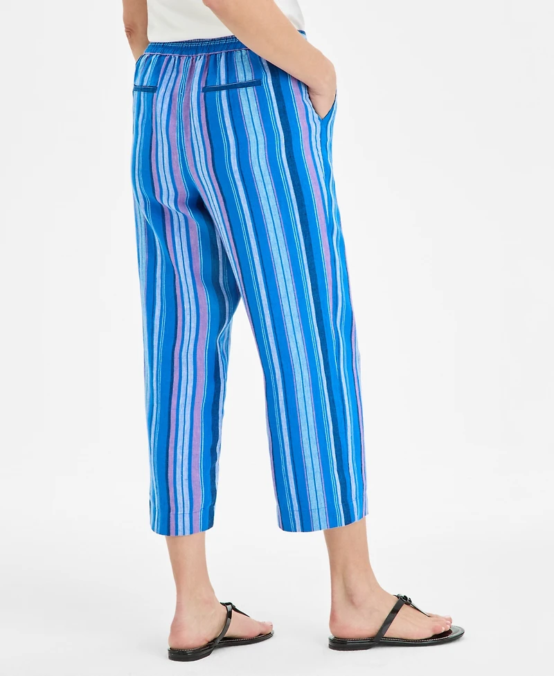 Charter Club Women's Striped 100% Linen Cropped Pants, Exclusively at Macy's